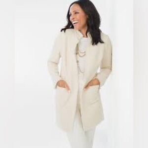 Chicos fringe tweed coat cream XL